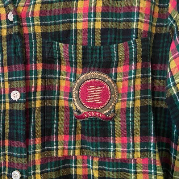 Savage X Fenty Women's size Large Distressed Flannel Shirt Green Pink Sleep Top - Picture 5 of 10